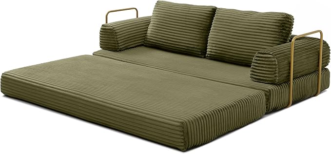 Eafurn Boneless Convertible Folding Sofa Bed, 4-in-1 Memory Foam Sleeper Loveseat with Armrests, Modern Corduroy Upholstered Floor Couch & Fold Out Mattress for Living Room, Apartment | Breathable material, Fixed-shape Frame