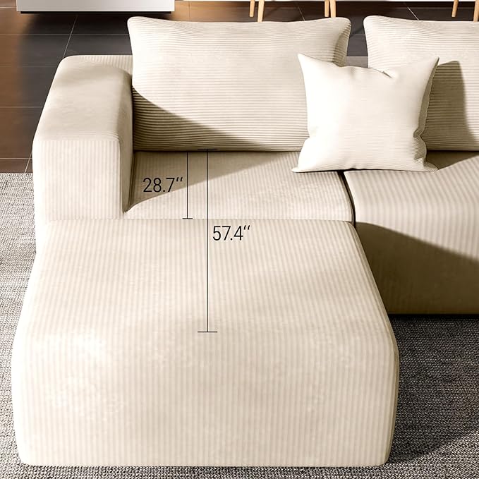 Modern L-Shaped Modular Sectional Sofa for Living Room, Oversized 3 Seaters Boneless Cloud Couch Sectional with Ottoman, Deep Seat, Pockets No Assembly Required (Beige)
