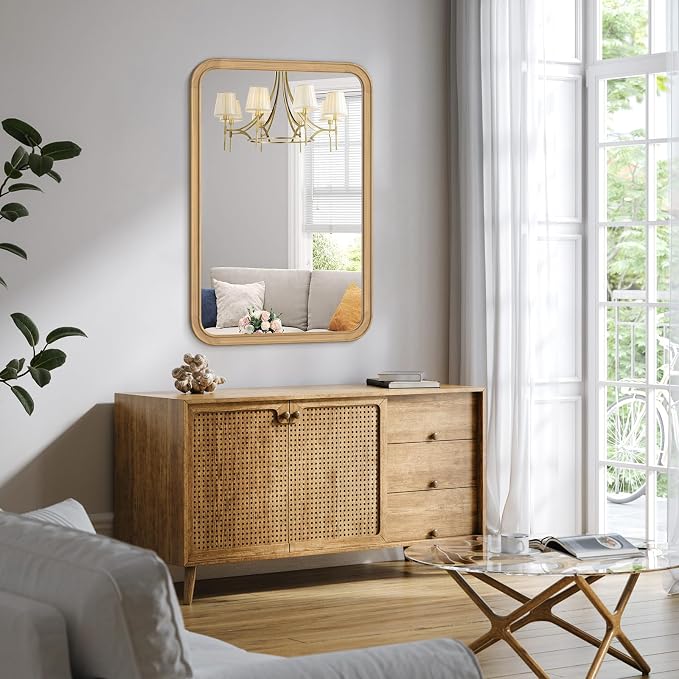 HOMECOOKIN Wood Bathroom Mirrors for Wall Mounted, 24" x 36" Rustic Wood Frame Wall Mirrors Decorative for Living Room or Bedroom Vanity Mirror (Natural) HH - Image 7
