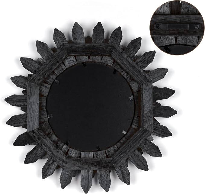 Honiway Black Wall Decor Wall Mirror 12 inch Boho Wall Decor Wood Decorative Mirror for Room Decor Home Decor for Bedroom Living Room Bathroom Kitchen Black - Image 9
