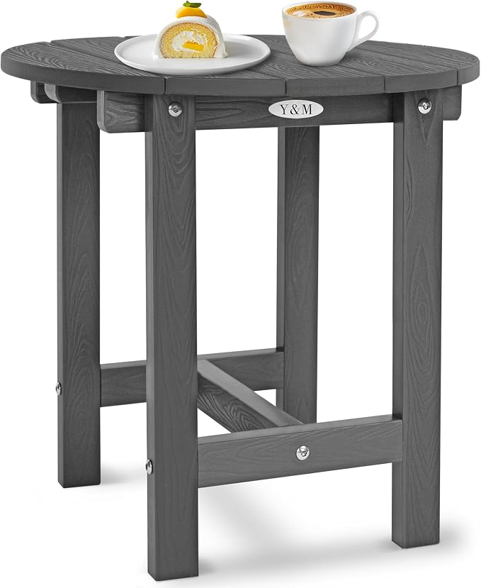 Y&M Outdoor Side Table, Waterproof Four-Legged Round Entryway End Table, Single-Tier HDPE Modern Small Coffee Nightstand for Bedroom, Living Room, Patio, Indoor or Outdoor Use, Dark Gray - Image 7