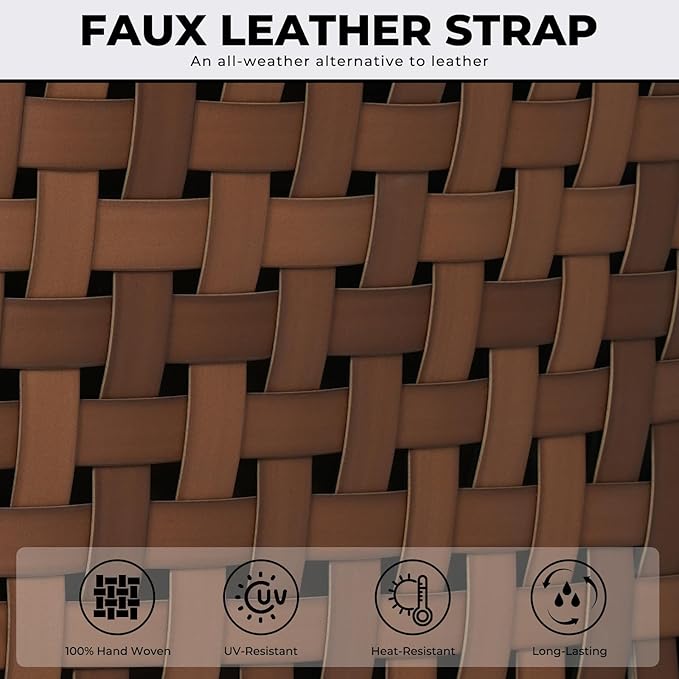 Grand patio 7-Piece Outdoor Dining Set, 6 Leather-Look Wicker Swivel Patio Chairs & 1 Rectangular Faux Woodgrain Dining Table, Dark Brown - Image 7
