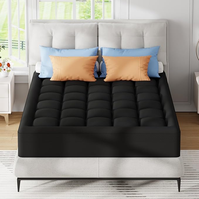 Dual Layer Memory Foam Mattress Topper King,2 Inch Gel Memory Foam and 1 Inch Cooling Pillow Top Mattress Pad Cover for Back Pain, Medium Support,Black