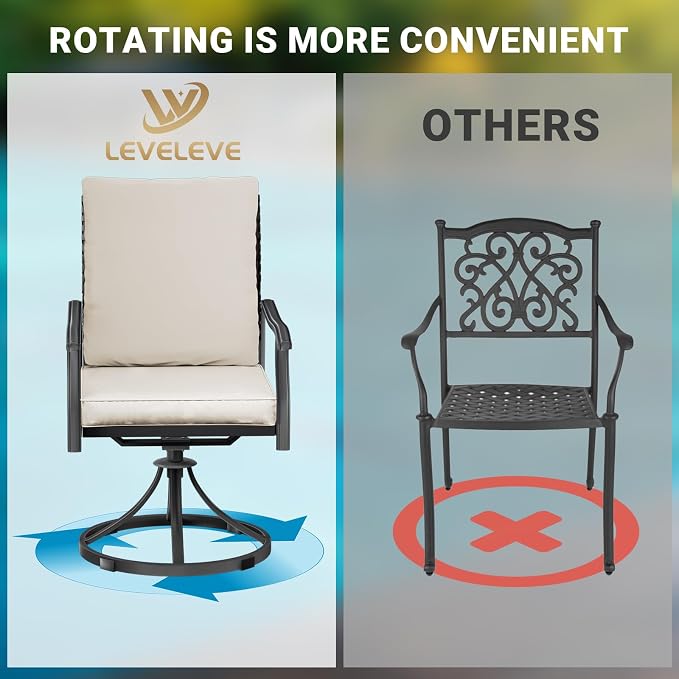 LEVELEVE 2-Piece Swivel Dining Chairs, Outdoor Patio Bistro Chairs for Lawn, Garden, Deck, Backyard & Porch (Matching Series for 5-Piece Set) - Image 6