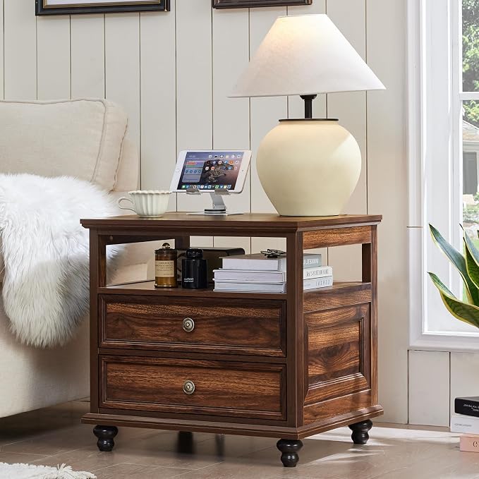 Joaxswe 24" Wide Farmhouse Night Stand Set of 2,Large End Table with 2 Drawers & Metal Handle,Brown Wood Dresser for Bedroom, Bed Side Table Chest of Drawers Cabinet, Nightstand for Living Room,Closet - Image 8