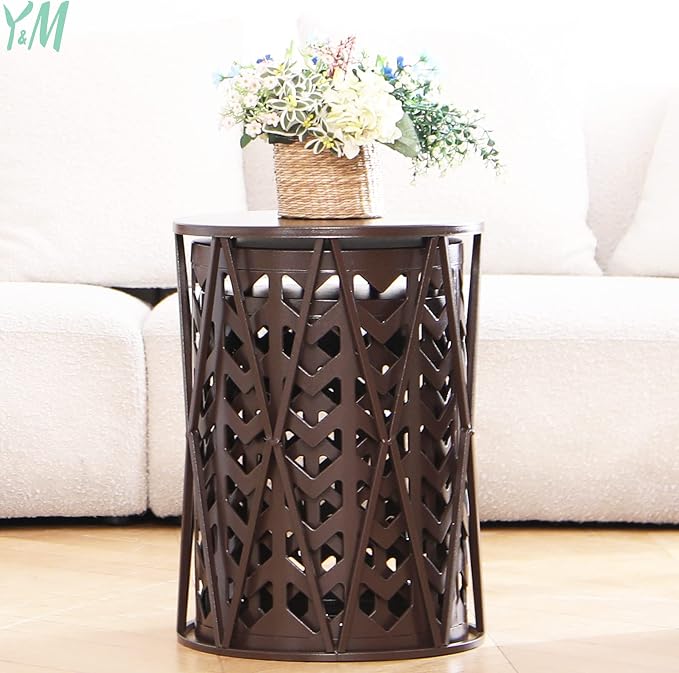 Y&M Set of 3 Round Heavy-Duty Side Table End Table, Coffee Table for Indoor Multifunctional Use, Outdoor Decorative Garden Stool Plant Stand-Pure Brown(Ship from US) - Image 7