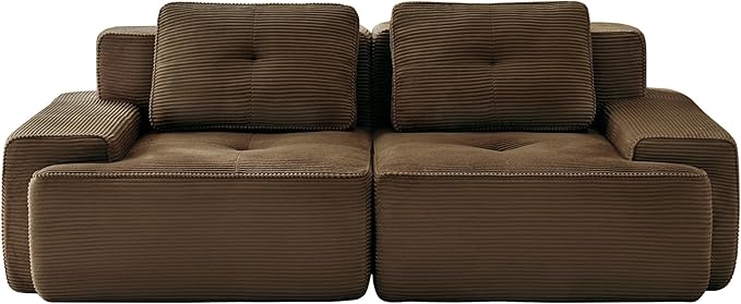 Casaphoria 80'' Corduroy Couch Sectional, 2 Seater Boneless Couches for Living Room, Brown Modular Cloud Sofa with 2-Pillow, Extra Deep Seat Sofa with No Assembly