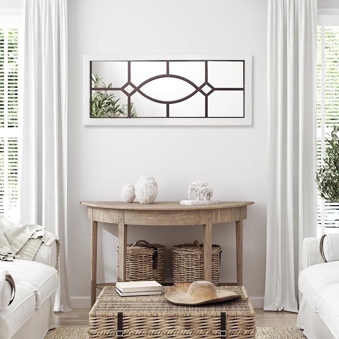 Farmhouse Mirror for Wall Decor: 43.3" x 17.7" Large Rustic Windowpane Mirrors with Wooden Frame- Decorative Entryway Mirror for Living Room/Bedroom/Hallway/Fireplace - Image 7