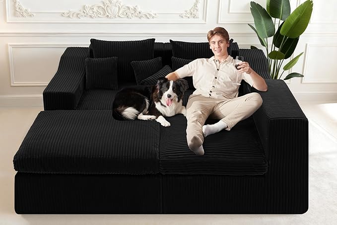 Homguava Modular Sectional Couches for Living Room,101" Cloud Couch with L-Shape Chaise,Comfy Sofa Living Room Couch with Deep Seat,No Assembly (Cordury Black)