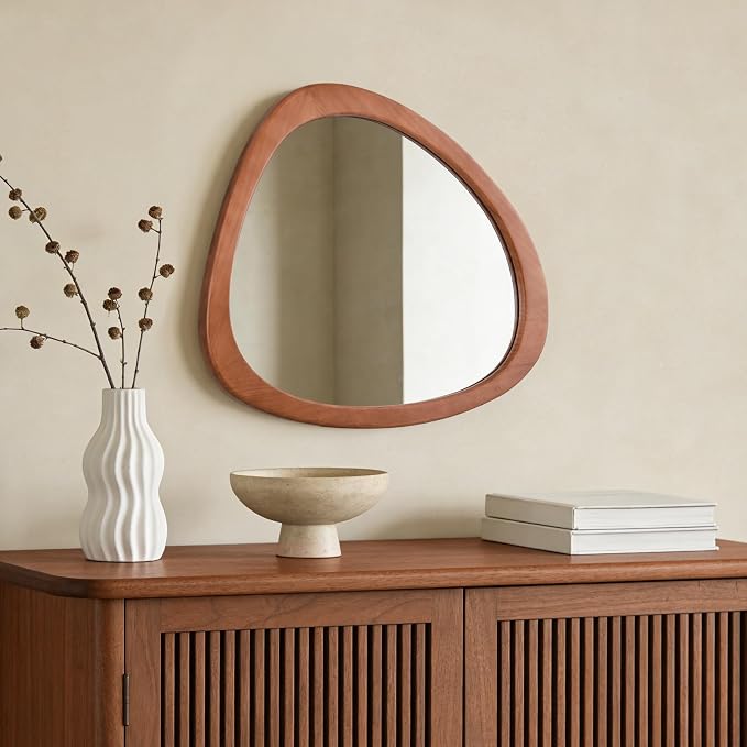 WallBeyond Asymmetrical Mirror, Irregular Wall Mirror for Bathroom, Bedroom, Living Room, Entryway, Hall - Walnut Wood Framed 23" H x 19" W - Image 7
