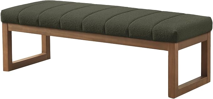 Zihanhome 52.7" Bedroom Bench for End of Bed, Modern Upholstered Teddy Fabric Entryway Bench & Dining Bench, Footrest Stool Bench with Solid Wood Frame for Bedroom, Living Room (Green) - Image 9