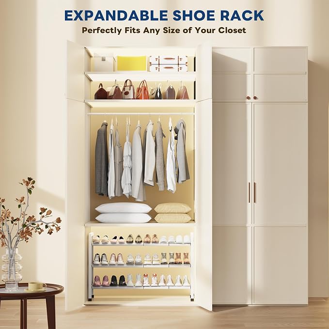Mavivegue 3-Tier 19"-43.3" Adjustable Shoe Rack for Closet,Expandable Shoe Rack, Hall Entryway,Front Door,Garage, Sturdy Steel Space-Saving Rack, White - Image 7
