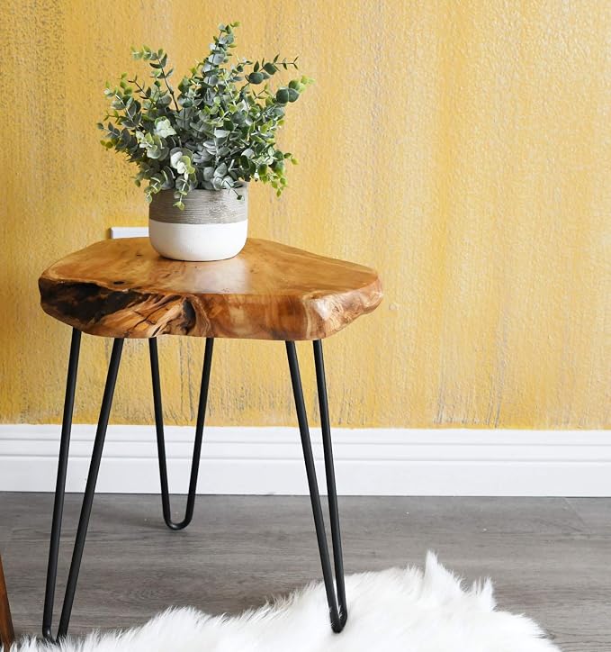 WELLAND Live Edge Side Table with Hairpin Legs, Natural Edge Side Table, Small Nightstand Wood, 15.5" Tall - Image 8