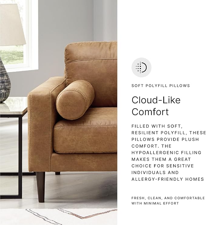 Signature Design by Ashley Telora Modern Faux Leather Loveseat with 2 Bolster Pillows, Dark Brown