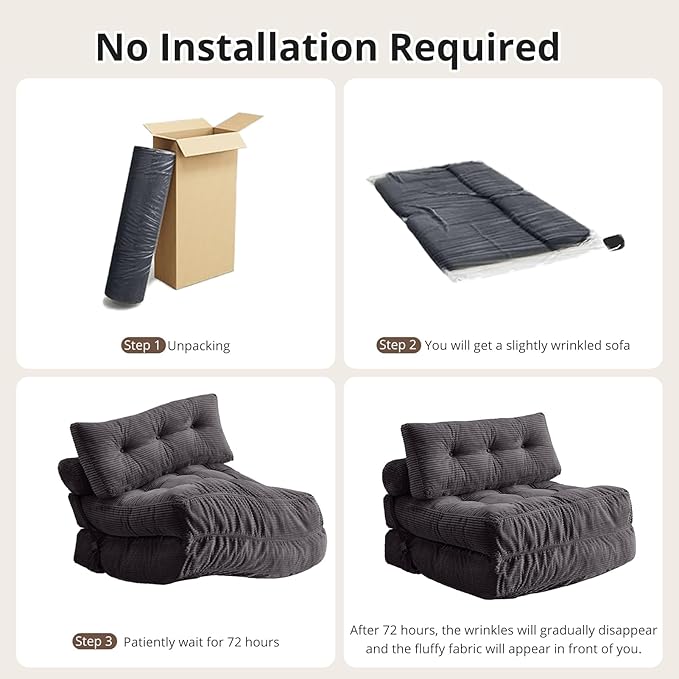 Folding Sofa Bed, Convertible Sleeper Chair with Pillow, Foldable Mattress with Back Support, Portable Floor Sofa Lounge for Living Room Bedroom Dorm