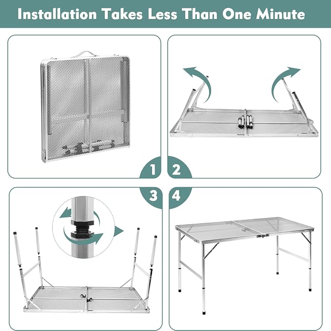 E EASTSTORM Folding Table, Easy for Storage, Compact and Portable Picnic Table for Grill, Outdoor Camping, Garden, Patio, Dining, BBQ, Party, Market, 4Ft (Large, Silver) - Image 7