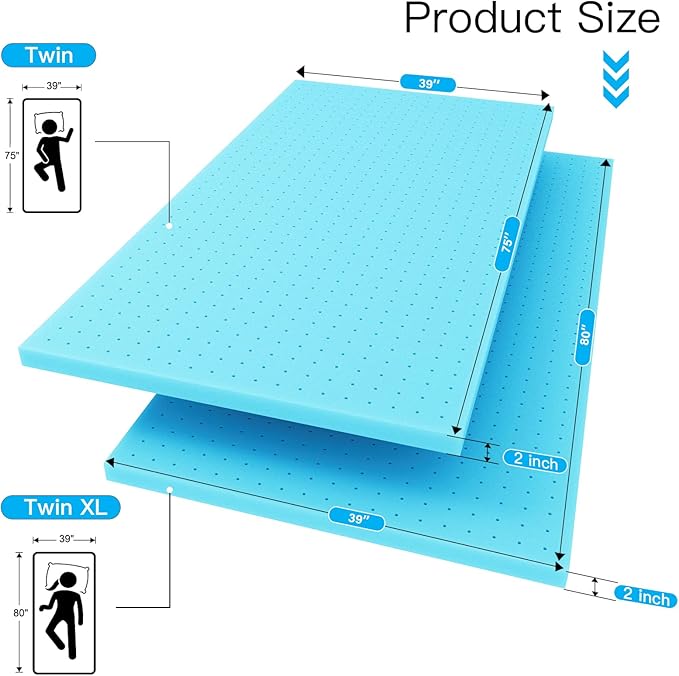 2 Inch Twin (39"x75") Memory Foam Mattress Topper, Cooling Gel Infused Mattress Pad, Soft Bed Topper for Pressure Relief Back Pain, Breathable, CertiPUR-US Certified