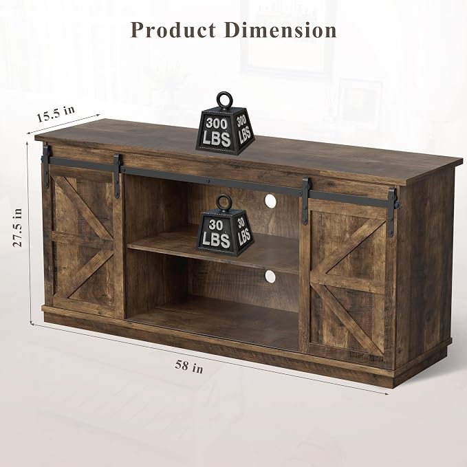 YESHOMY TV Stand for Televisions up to 65 Inches, with Sliding Barn Doors and Storage Cabinets, Console Table and Media Furniture for Living Room, 58 Inch, Barnwood - Image 9