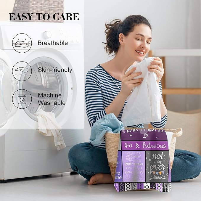 40th Birthday Gifts for Women, 40th Birthday Decorations for Women, 40 Year Old Gift for Woman, Turning 40-40 Year Old Bday Blanket 60"X50"