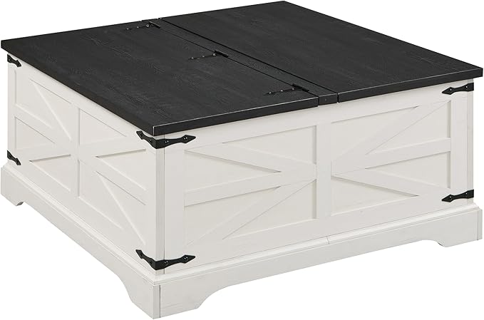 JXQTLINGMU 36" Farmhouse Lift Top Coffee Table with Storage, Wood Square Center Table with Large Hidden Compartment, Rustic Lift Tabletop Dining Table for Home Living Room, White