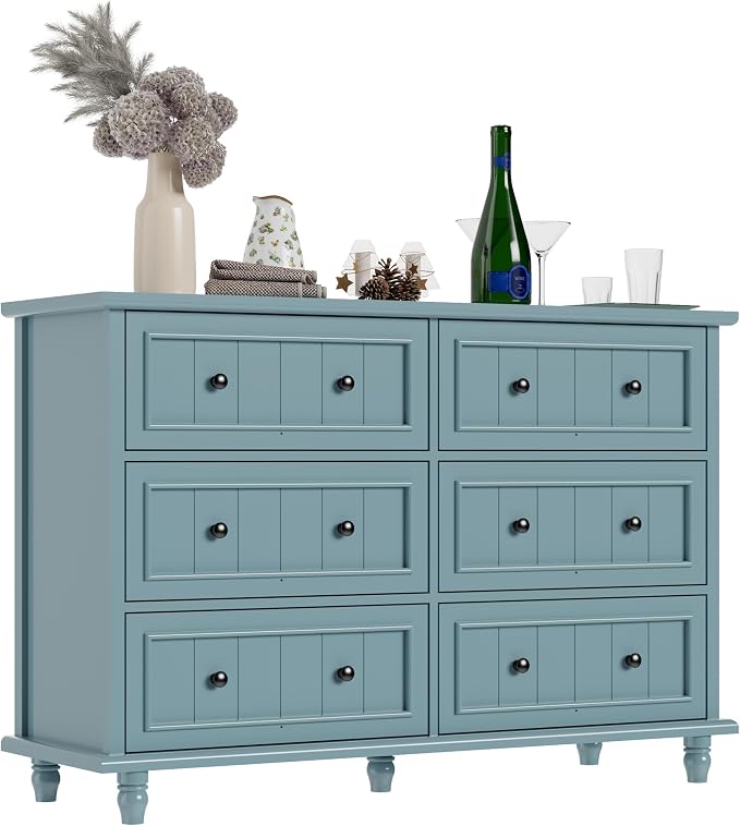 Scurrty 6 Drawer Dresser, Antique Chest of Drawers, Large Cabinet with Storage, Big Dresser for Clothes in Living Room, Bedroom (Blue) - Image 8