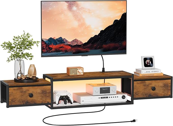 Snughome 63" Floating TV Stand with Power Outlets, Wall Mounted Entertainment Center with LED Lights, Floating TV Shelf with Drawer, Media Console Shelf for Living Room,for Under TV Storage, Bedroom - Image 9