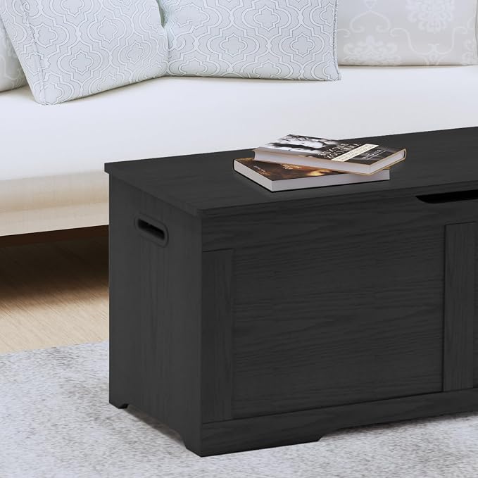 Timberer 39.4" Storage Chest, Wooden Storage Bench, Lift Top Toy Chest with 2 Safety Hinges, Large Toy Box, Entryway Bench for Living Room, Bedroom, Black - Image 9