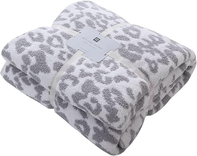 MH MYLUNE HOME Large Soft Micro Plush Leopard Blanket (71x78 inches, White Grey) Warm Reversible Cheetah Blanket Leopard Pattern Throw for Couch Bed Sofa