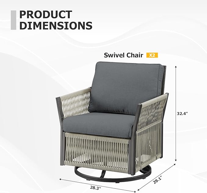 Outdoor Patio Furniture Set, 2025 New Outdoor Swivel Rocking Chairs Set of 2, Patio Wicker Chairs Swivel Rocker for Deck Porch Balcony (Grey)