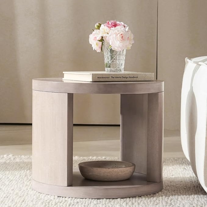 Round Nesting Coffee Table Set of 2, Gray Coffee Table, 31.5" Large & 18" Small Low Tables with Wood Top, Center Table for Living Room, Bedroom, Minimalist Center Table Set