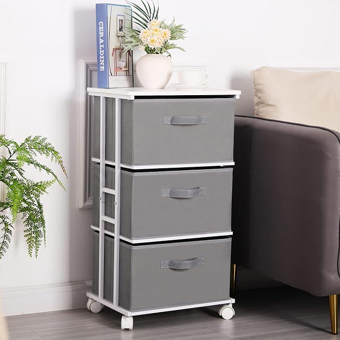 MAX Houser Dresser Tower with 3 Drawers,Fabric Dresser Drawer Organizer Unit,Dresser Chest with Wood Top,Vertical Storage Dresser,Small Dresser for Bedroom,Office-Dark Grey - Image 7