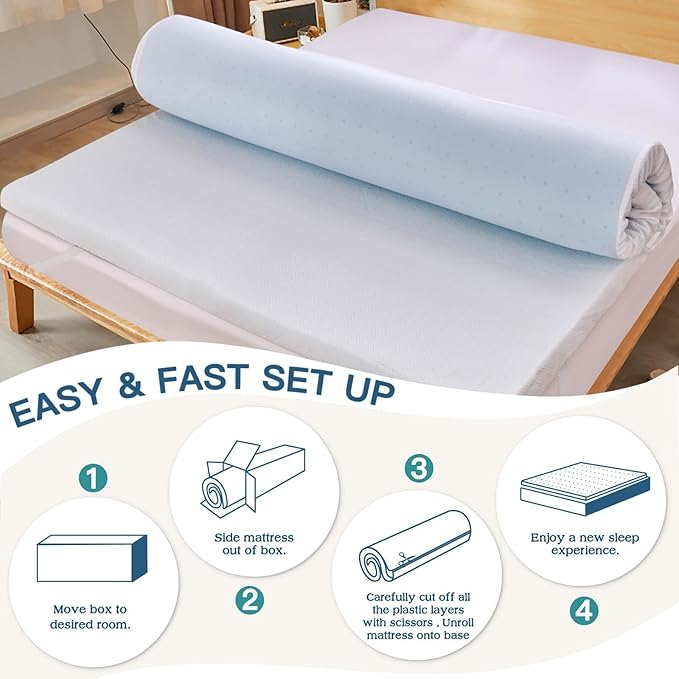 Airensky 2 Inch Memory Foam Mattress Topper, Cooling Gel Infused High Density Full (54"x75") Topper with Removable Skin-Friendly Cover, Bed Topper for Pressure Relief Back Pain, CertiPUR-US Certified