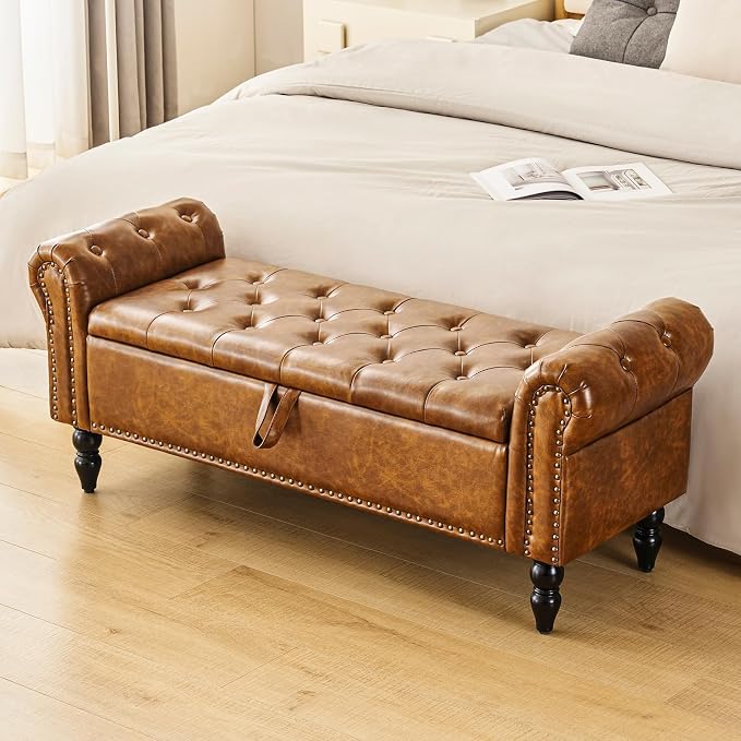 Furnimart Storage Bedroom Bench for End of Bed, Faux Leather Upholstered Storage Ottoman with Rolled Arms for Bedroom,Living Room, Entryway, 2.5Cubic Feet - Image 9
