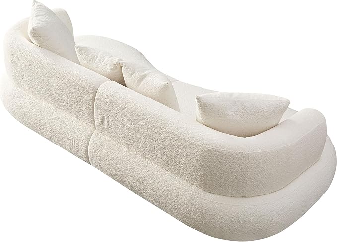 102.36 inch Mid Century Sectional Curved Sofa, Modern Boucle Fabric Comfy Upholstered 4-Seat Couch for Living Room Apartment and Office,White