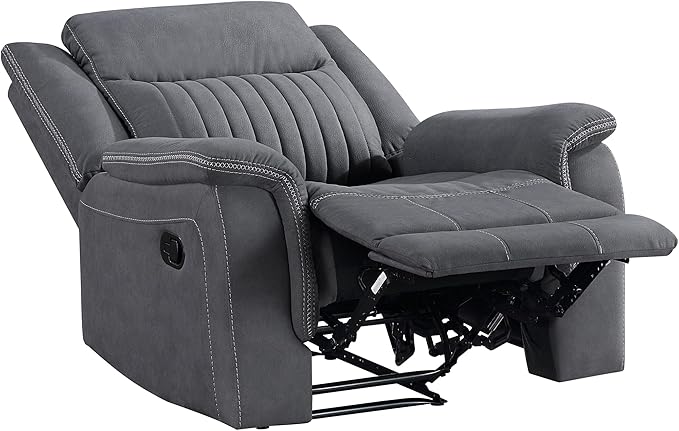 Lexicon Manual Recliner Chair, Polished Microfiber Reclining Sofa Chair, Home Theater Seating, Wall Hugger Manual Recliner for Living Room/Office/Apartment, Gray