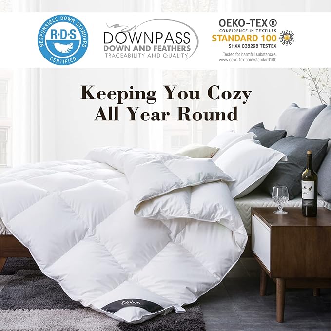 Globon Queen Size Down Comforter - All Season Duvet Insert with Medium Warmth, Soft and Noiseless Cover,8 Corner Tabs,Machine Washable - White