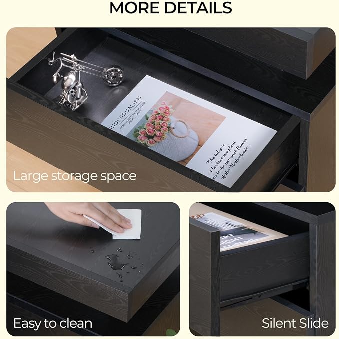 Bingoday LED Nightstand Black Modern Night Stand with 2 Drawers LED Bedside Tables for Bedroom End Tables with LED Strip Lights - Image 7