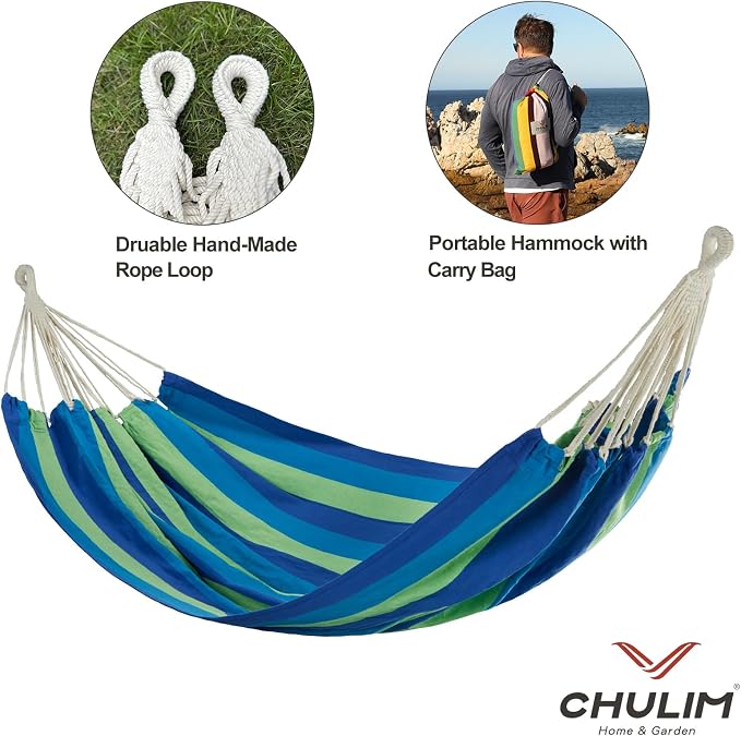 CHULIM Brazilian Double Hammock with Tree Straps,Extra Large 240x160cm,2 Persons Hammock for Backyard Patio Outdoor and Indoor,450lbs Weight Capacity,Soft Woven Cotton Fabric - Image 6