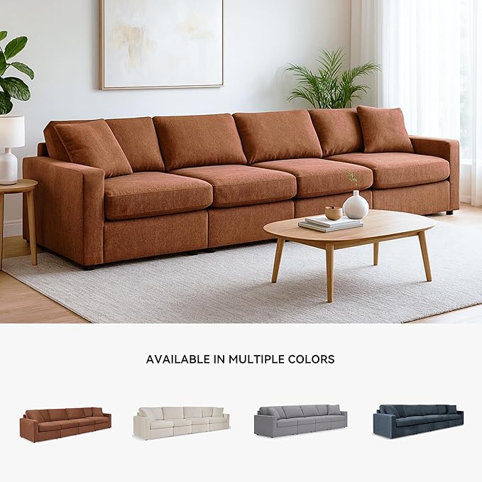 Signature Design by Ashley Modmax Urban Modular Stain Resistant 4-Piece Sofa with Reversible Cushions and 2 Accent Pillows, Orange