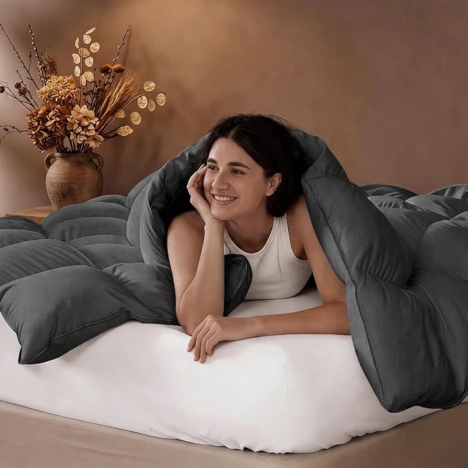 downluxe Feather Down Fiber Comforters Twin Size Fluffy All Season Duvet Insert Soft Breathable Bedding Comforter with Box Stitch Design & 8 Duvet Loops