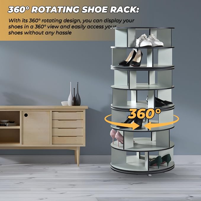 Kings Brand Furniture - 7-Tier Rotating Shoe Rack, 360° Revolving Lazy Susan Spinning Shoe Rack Tower Storage Organizer for Closet Entryway Bedroom Hallway, Green - Image 7