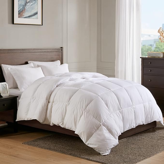 APSMILE All Season Down Feather Fibers Comforter California King Size - Ultra-Soft High Fill-Power Hotel Collection Duvet Insert Fluffy Medium Warm Quilt Comforter with Corner Tabs(104x96, White)