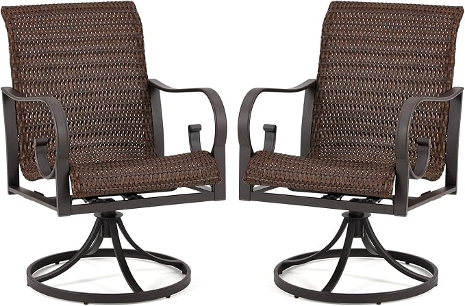 EROMMY Patio Swivel Chairs Set of 2, Heavy Duty Outdoor Dining Chair with 23.5'' High Back, Extra-Large Water-Fall Seat, Rattan Wicker Porch Chair Gentle Rocker for Outside Dark Brown - Image 9