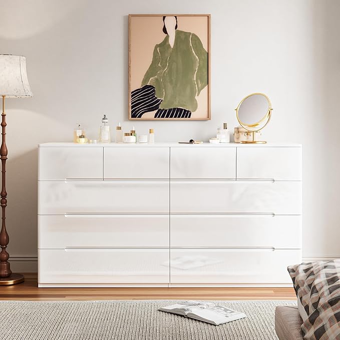 LIVAUVEAD White Dresser for Bedroom,10 Drawer Double Dresser, Modern Chest of Drawers for Bedroom, Living Room, Entryway and Closet,15.7" D x 55.1" W x 31.5" H