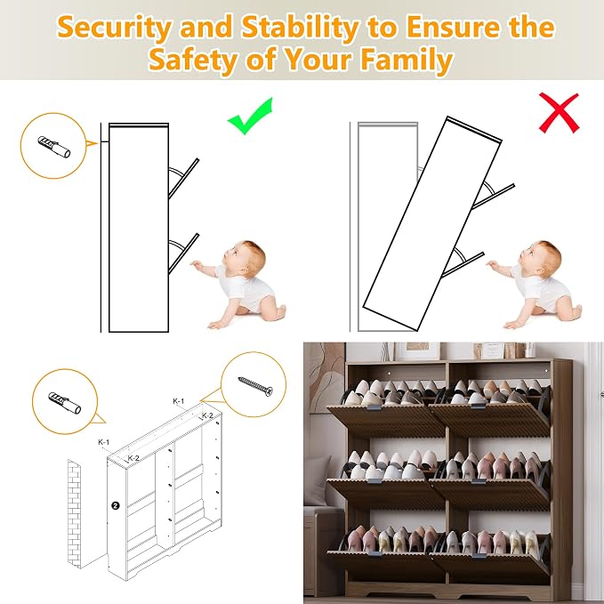 BORNOON Large Shoe Cabinet for Entryway, Tall Narrow Shoe Storage Cabinet with 6 Flip Drawers and Adjustable Shelves, Shoe Rack Cabinet Organizer for Hallway, Foyer, Small Apartment - Image 7