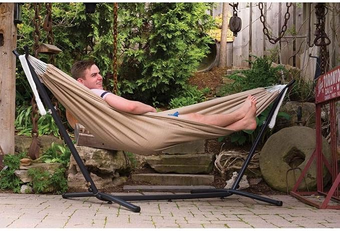 Vivere Double Sunbrella Hammock with Space-Saving Steel Stand, Heavy-Duty Portable Outdoor Hammock Set for Backyard, Patio, or Travel, Token Surfside - Image 5