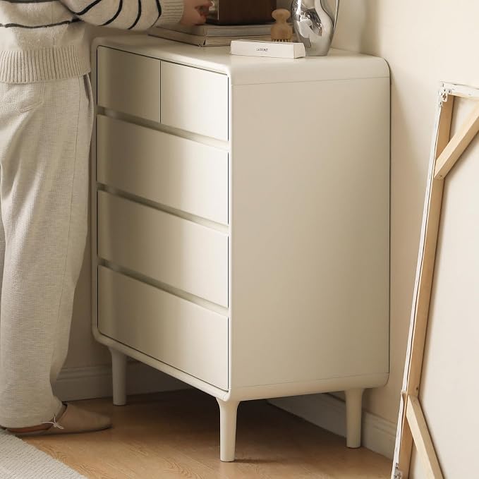 5-Drawers White Wood Nightstand, Mid Century Modern Nightstands, Night Stand for Bedroom, Wood Bedside Tables for Dorm, Sturdy(Rubberwood, 36" H) - Image 6