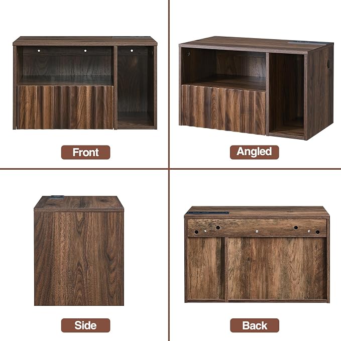 BuildHom Floating Nightstand with Charging Station, Walnut Fluted Wall Mounted NightStand with Drawers, Bedside with USB Ports and Outlets, Bedroom Furniture (Set of 2) - Image 9
