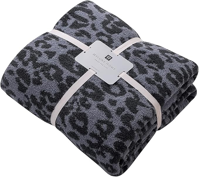 MH MYLUNE HOME Large Soft Micro Plush Leopard Blanket (71x78 inch, Dark Blue | Charcoal Grey) Warm Reversible Cheetah Blanket Leopard Pattern Throw for Sofa Couch Bed