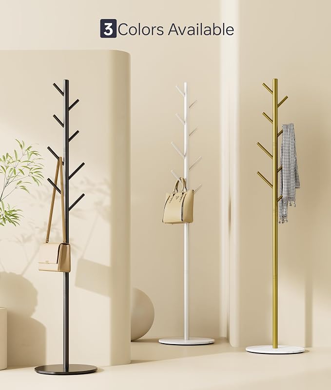 Coat Rack with 8 Hooks, 3 Adjustable Heights, Modern Hall Tree, Sturdy Metal Clothes Stand with Sintered Stone Base for Entryway, Office, Bedroom, for Coats, Hats, Handbags and Scarves, Black - Image 8